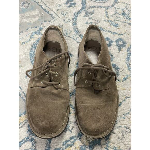 UGG TAN SUEDE OXFORD Dress SHOES Sheepskin Lining Mens 10 - Picture 3 of 9